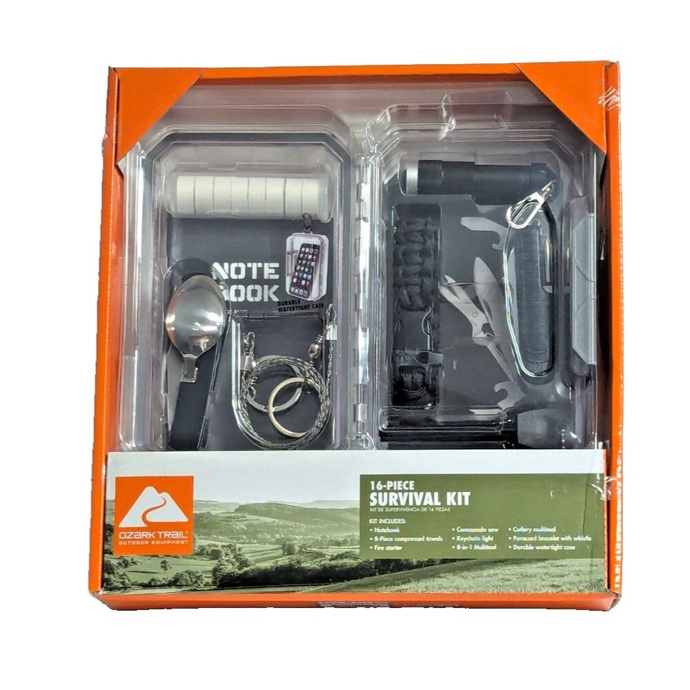 Ozark Trail 16-pc Survival Kit Case Camping Hiking Emergency Multitool Gift NEW